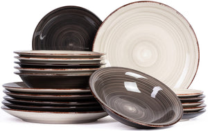 Cookinglife Juego de vajilla Delice Gris 18 piezas / 6 personas - 6 platos llanos, 6 platos hondos y 6 platos para desayuno