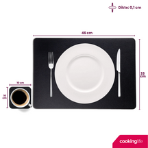 Cookinglife 6 Placemats + 6 Coasters - Vegan leather - Black - 12 pieces