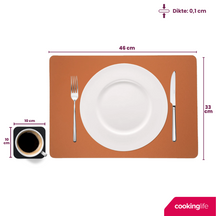 Cookinglife 6 Placemats + 6 Coasters - Double-sided - Vegan leather - Black / Cognac - 12 pieces