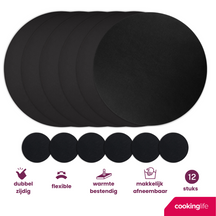 Cookinglife 6 Placemats + 6 Coasters - Round - Vegan leather - Black - 12 pieces
