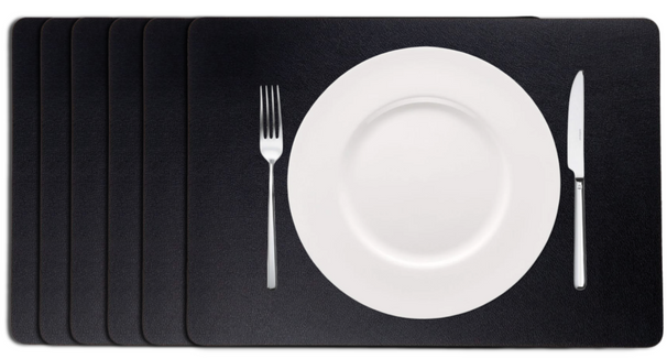 Cookinglife Manteles Individuales - Cuero Vegano - Negro - 46 x 33 cm - 6 piezas
