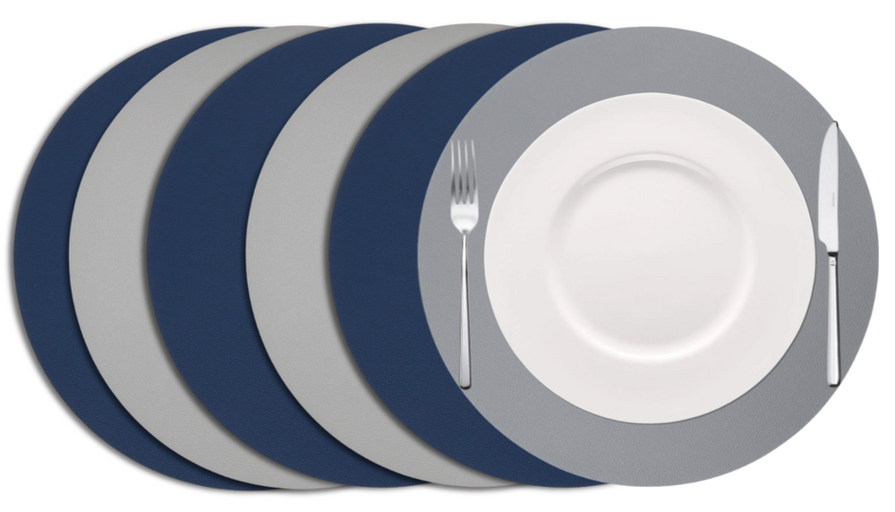 Cookinglife Placemats - Double-sided - Vegan leather - Grey / Blue ø 38 cm - 6 pieces