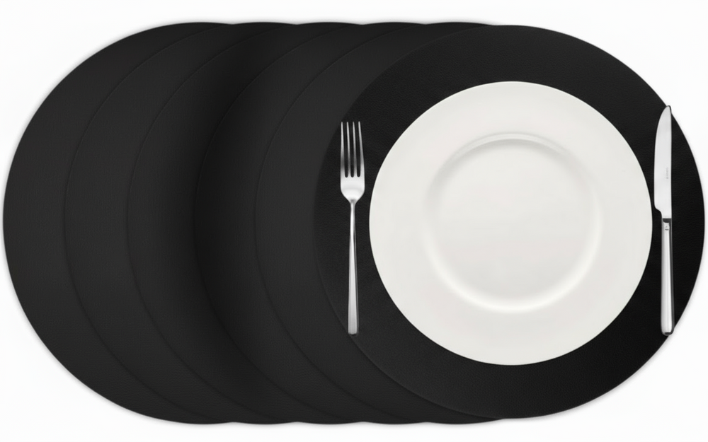 Cookinglife Placemats - Vegan leather - Black - ø 38 cm - 6 pieces