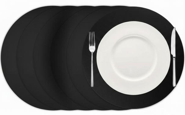 Cookinglife Manteles Individuales - Cuero Vegano - Negro - ø 38 cm - 6 piezas