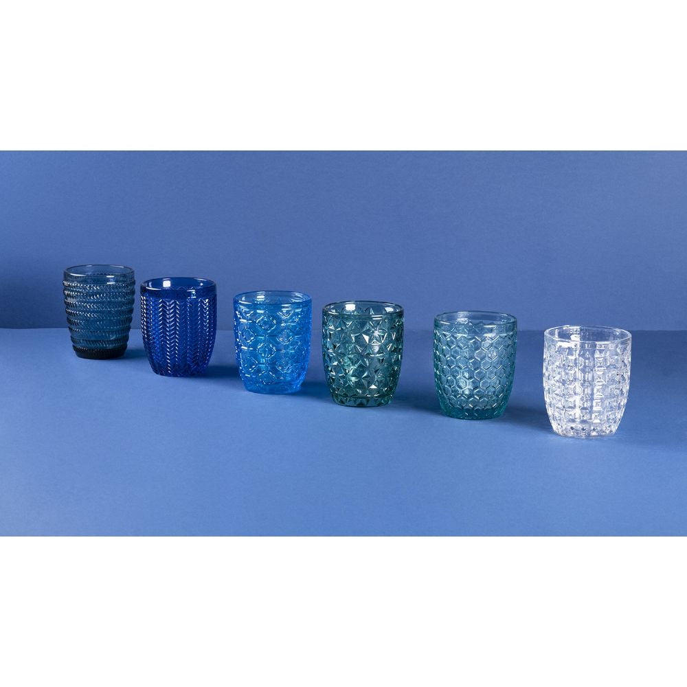 Villa d'Este Home Water Glasses Geometrie Ocean - Blue - 350 ml - Set of 6