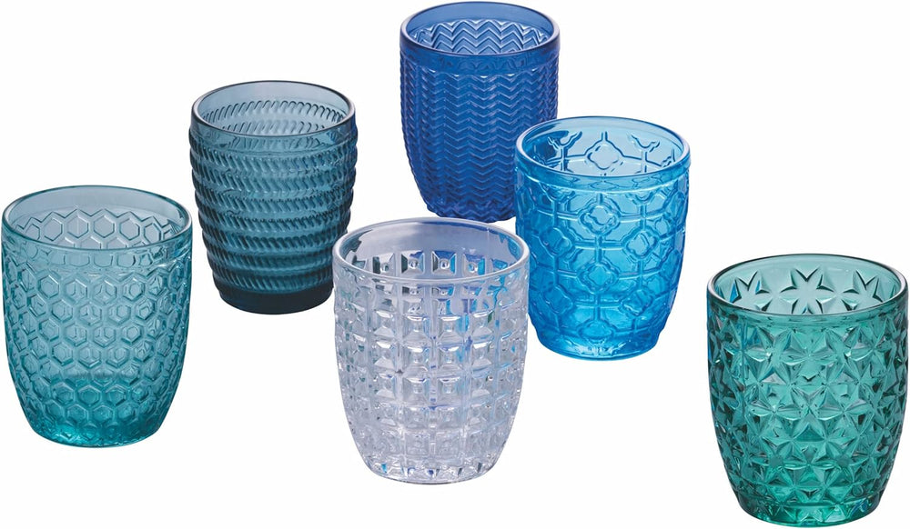 Villa d'Este Home Water Glasses Geometrie Ocean - Blue - 350 ml - Set of 6
