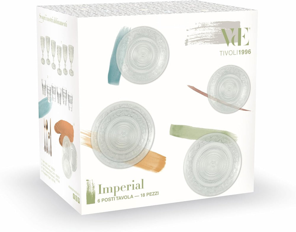 Villa d'Este Home Dinnerware Set Imperial Glass 18-piece / 6 persons - 6 dinner plates, 6 breakfast plates and 6 deep plates