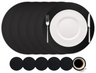 Cookinglife 6 Placemats + 6 Coasters - Round - Vegan leather - Black - 12 pieces