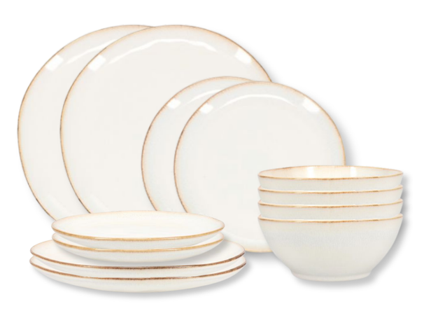 Salt & Pepper Juego de vajilla Artisan Blanco 12 piezas / 4 personas - 4 platos para cena, 4 platos para desayuno y 4 cuencos