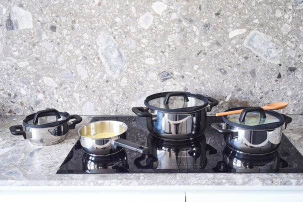 Set de ollas Cookinglife Stay Cool 7 piezas - Acero inoxidable - Olla de cocina Ø 16, 20, 24 cm y cazo Ø 16 cm - apto para todas las fuentes de calor