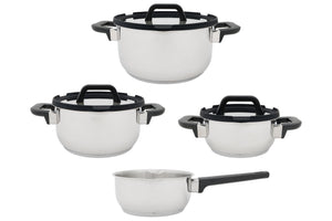 Set de ollas Cookinglife Stay Cool 7 piezas - Acero inoxidable - Olla de cocina Ø 16, 20, 24 cm y cazo Ø 16 cm - apto para todas las fuentes de calor