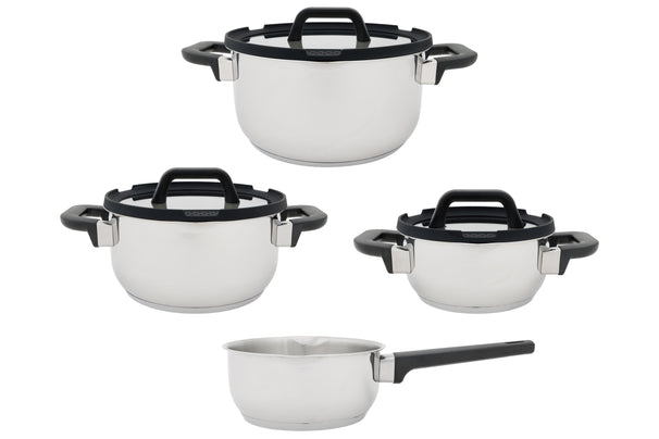 Set de ollas Cookinglife Stay Cool 7 piezas - Acero inoxidable - Olla de cocina Ø 16, 20, 24 cm y cazo Ø 16 cm - apto para todas las fuentes de calor