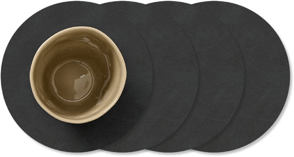 LIND DNA Posavasos Nupo - Cuero - Negro - ø 10 cm - 4 unidades