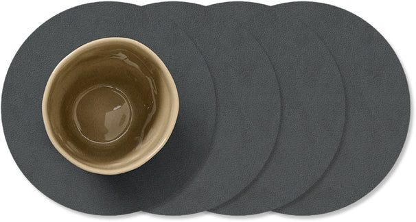 LIND DNA Posavasos Nupo - Cuero - Antracita - ø 10 cm - 4 unidades