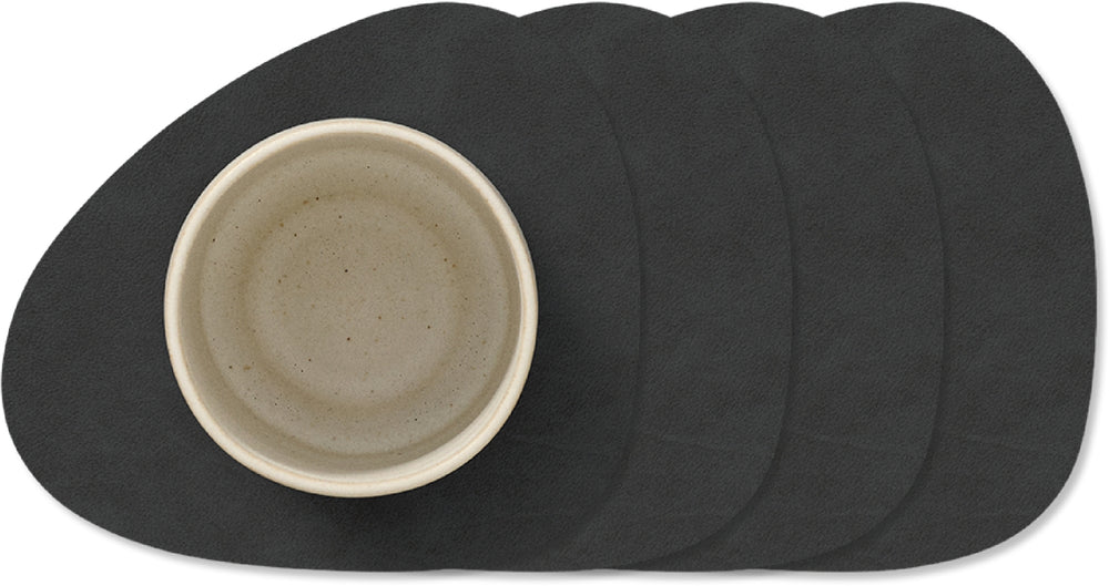 LIND DNA Coasters Nupo - Leather - Black - 13 x 11 cm - 4 pieces