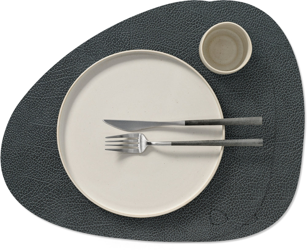 LIND DNA Placemats Hippo - Leather - Black Anthracite - Curved - 44 x 37 cm - 2 Pieces