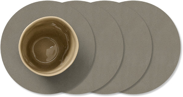 LIND DNA Posavasos Nupo - Cuero - Gris pedernal - ø 10 cm - 4 unidades