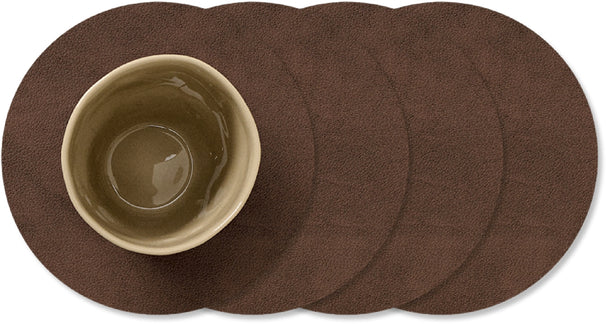 LIND DNA Posavasos Nupo - Cuero - Marrón oscuro - ø 10 cm - 4 unidades