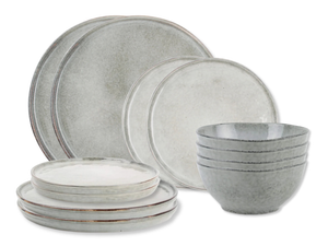 Set de vajilla Salt & Pepper Artisan Verde 12 piezas / 4 personas - 4 platos de cena, 4 platos de desayuno y 4 cuencos
