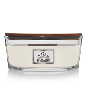 Vela aromática WoodWick Elipse Té Blanco y Jazmín - 9 cm / 19 cm - Vela aromática en vidrio - Mecha de madera