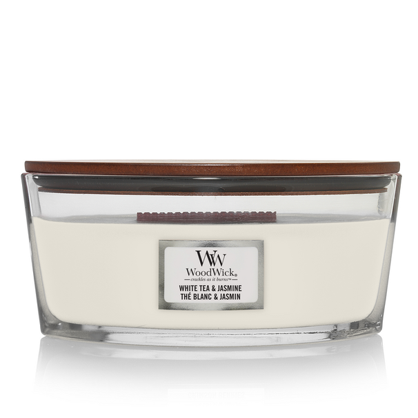 Vela aromática WoodWick Elipse Té Blanco y Jazmín - 9 cm / 19 cm - Vela aromática en vidrio - Mecha de madera