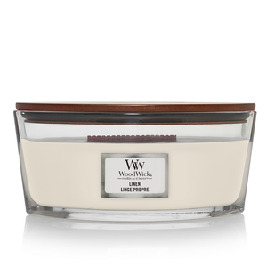 Vela aromática WoodWick Elipse Lino - 9 cm / 19 cm - Vela aromática en vidrio - Mecha de madera