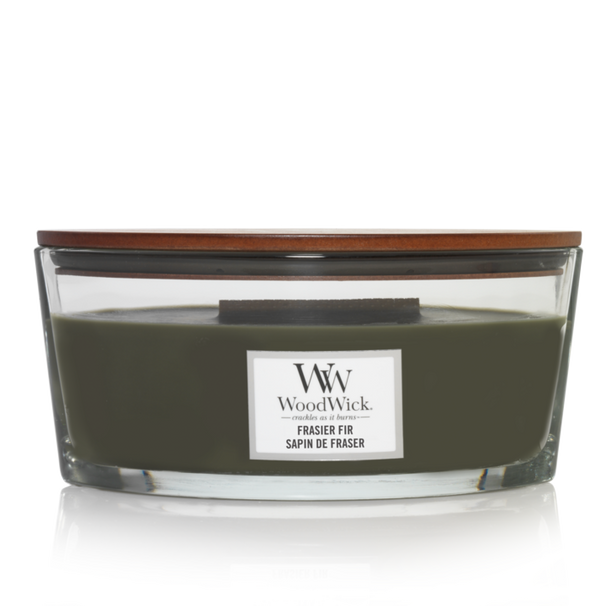 WoodWick Scented Candle Ellipse Frasier Fir - 9 cm / 19 cm - Scented Candle in Glass - Wooden Wick