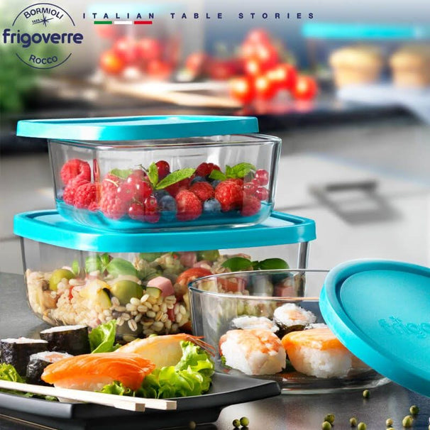 Bormioli Rocco Recipiente para conservar Frigoverre - Vidrio - Azul 22 x 22 x 8 cm / 3.3 litros