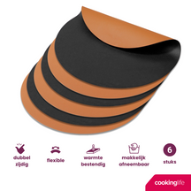 Cookinglife Placemats - Double-sided - Vegan leather - Cognac / Black ø 38 cm - 6 pieces