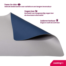 Cookinglife Manteles Individuales - Reversibles - Cuero Vegano - Gris / Azul 46 x 33 cm - 6 Piezas