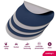 Cookinglife Placemats - Double-sided - Vegan leather - Grey / Blue ø 38 cm - 6 pieces