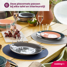 Cookinglife Placemats - Double-sided - Vegan leather - Grey / Blue ø 38 cm - 6 pieces