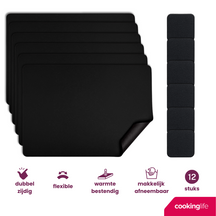 Cookinglife 6 Placemats + 6 Coasters - Vegan leather - Black - 12 pieces