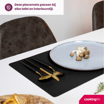 Cookinglife 6 Placemats + 6 Coasters - Vegan leather - Black - 12 pieces