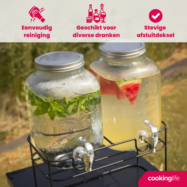Dispensador doble de bebidas Cookinglife - con soporte - 2 x 4 litros