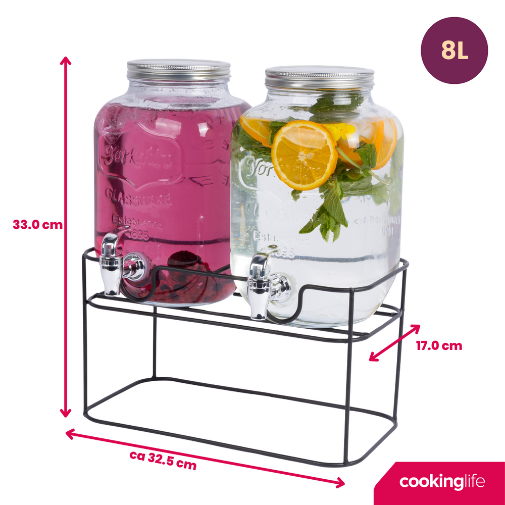 Cookinglife Double Drink Dispenser - with holder - 2 x 4 liters