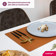 Cookinglife 6 Placemats + 6 Coasters - Double-sided - Vegan leather - Black / Cognac - 12 pieces
