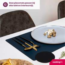 Cookinglife 6 Manteles Individuales + 6 Posavasos - Reversibles - Cuero Vegano - Azul / Gris