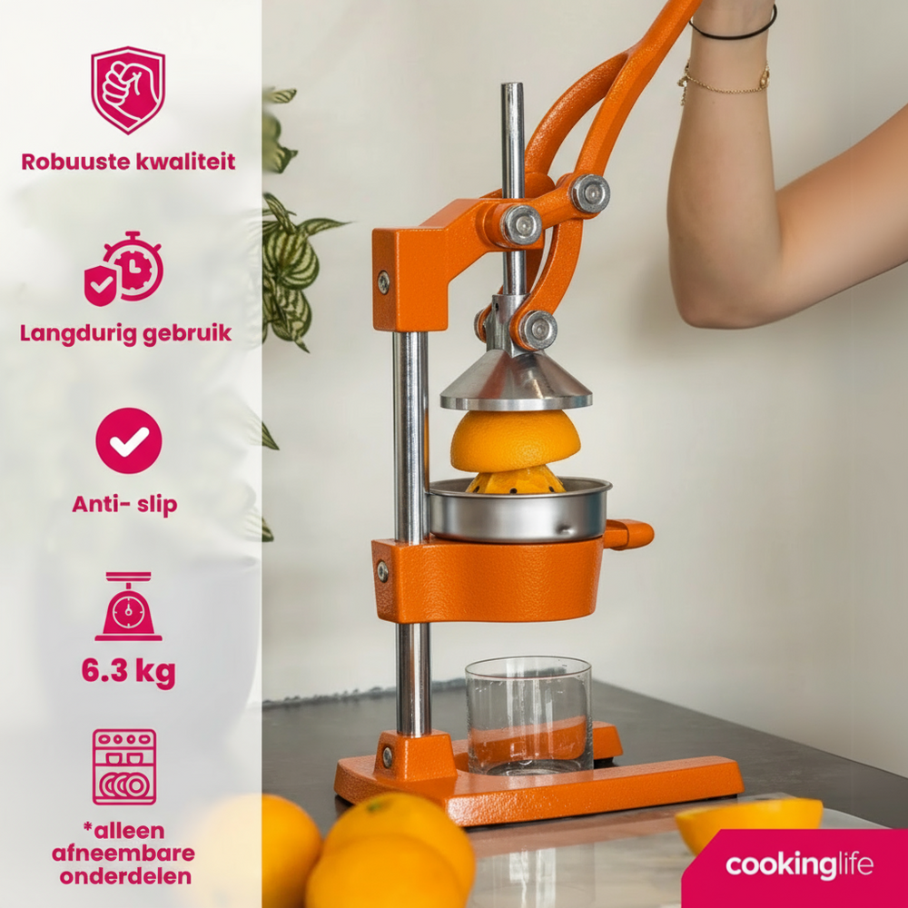 Cookinglife Citrus Juicer - Cast Iron - Lever Model - Orange