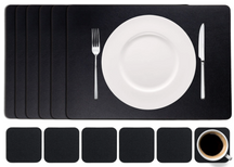 Cookinglife 6 Placemats + 6 Coasters - Vegan leather - Black - 12 pieces