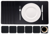 Cookinglife 6 Placemats + 6 Coasters - Vegan leather - Black - 12 pieces