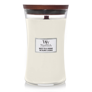 Vela aromática WoodWick Grande Té Blanco y Jazmín - 18 cm / ø 10 cm - Vela aromática en vidrio - Mecha de madera