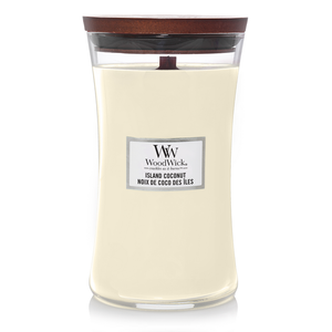 WoodWick Vela aromática Grande Island Coconut - 18 cm / ø 10 cm - Vela en vaso - Mecha de madera