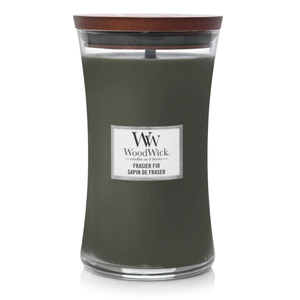 WoodWick Scented Candle Large Frasier Fir - 18 cm / ø 10 cm - Scented Candle in Glass - Wooden Wick