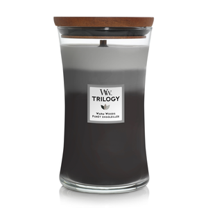 Vela aromática WoodWick Grande Trilogía Bosques Cálidos - 18 cm / ø 10 cm - Vela aromática en vidrio - Mecha de madera