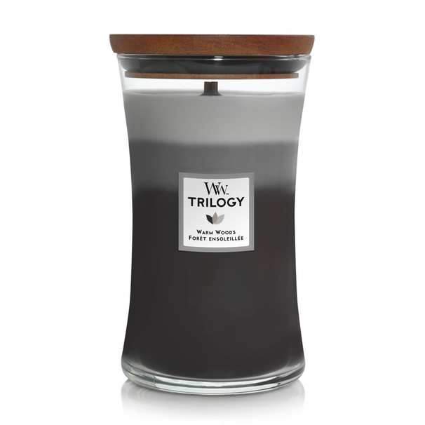 Vela aromática WoodWick Grande Trilogía Bosques Cálidos - 18 cm / ø 10 cm - Vela aromática en vidrio - Mecha de madera