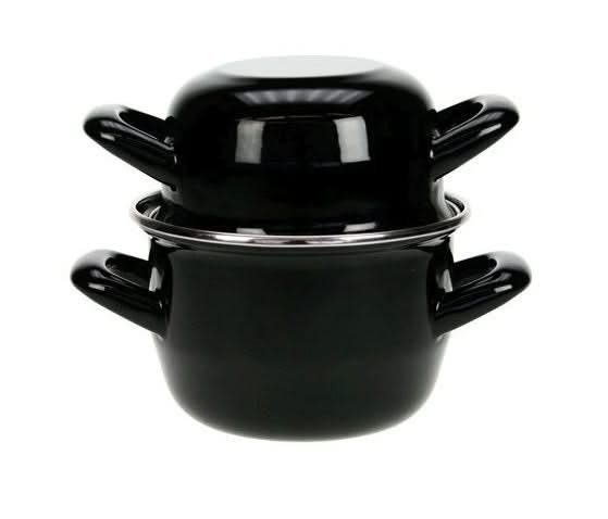 Cosy & Trendy Olla para mejillones - Esmalte - Negro - ø 12 cm / 900 ml - capa antiadherente esmaltada