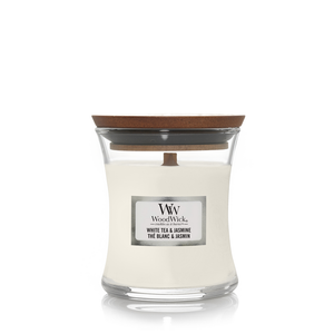 Vela aromática WoodWick Mini Té Blanco y Jazmín - 8 cm / ø 7 cm - Vela aromática en vidrio - Mecha de madera