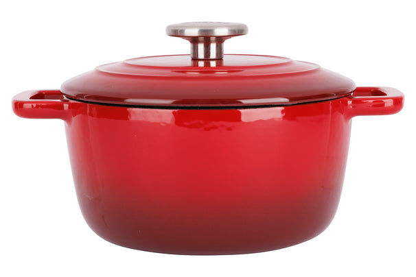 Olla para asar con tapa Fontestic de hierro fundido rojo tradicional Ø 20 cm / 2.7 litros - capa antiadherente esmaltada