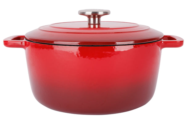 Olla para asar con tapa Fontestic de hierro fundido rojo tradicional Ø 24 cm / 4.6 litros - capa antiadherente esmaltada